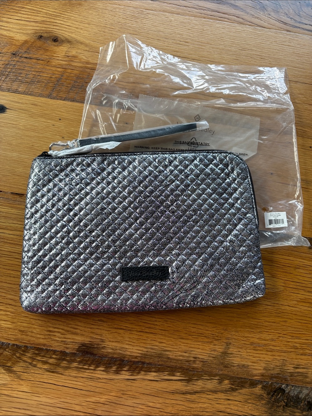 Vera Bradley Iconic Quilted RFID Metallic Wristlet in Silver/Mist